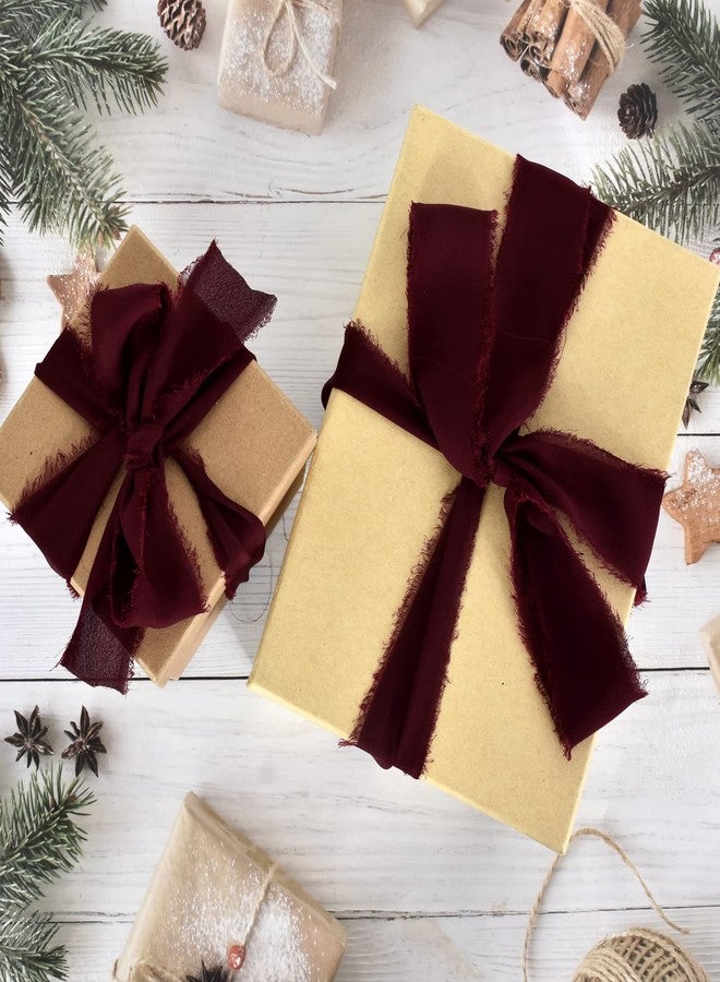 TONIFUL 4 Rolls Silk Chiffon Ribbon, 1-1/2 Inch x 22yds Dark Red Claret Chiffon Ribbons, Handmade Fringe Silk Ribbon for Gift Wrapping Bridal Bouquets Wedding Invitations Valentine Day Decoration - Image 3